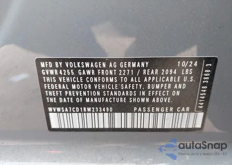 2024 Volkswagen Golf Gti 2.0T 380 Se из США, поврежденный, VIN WVWSA7CD1RW233490